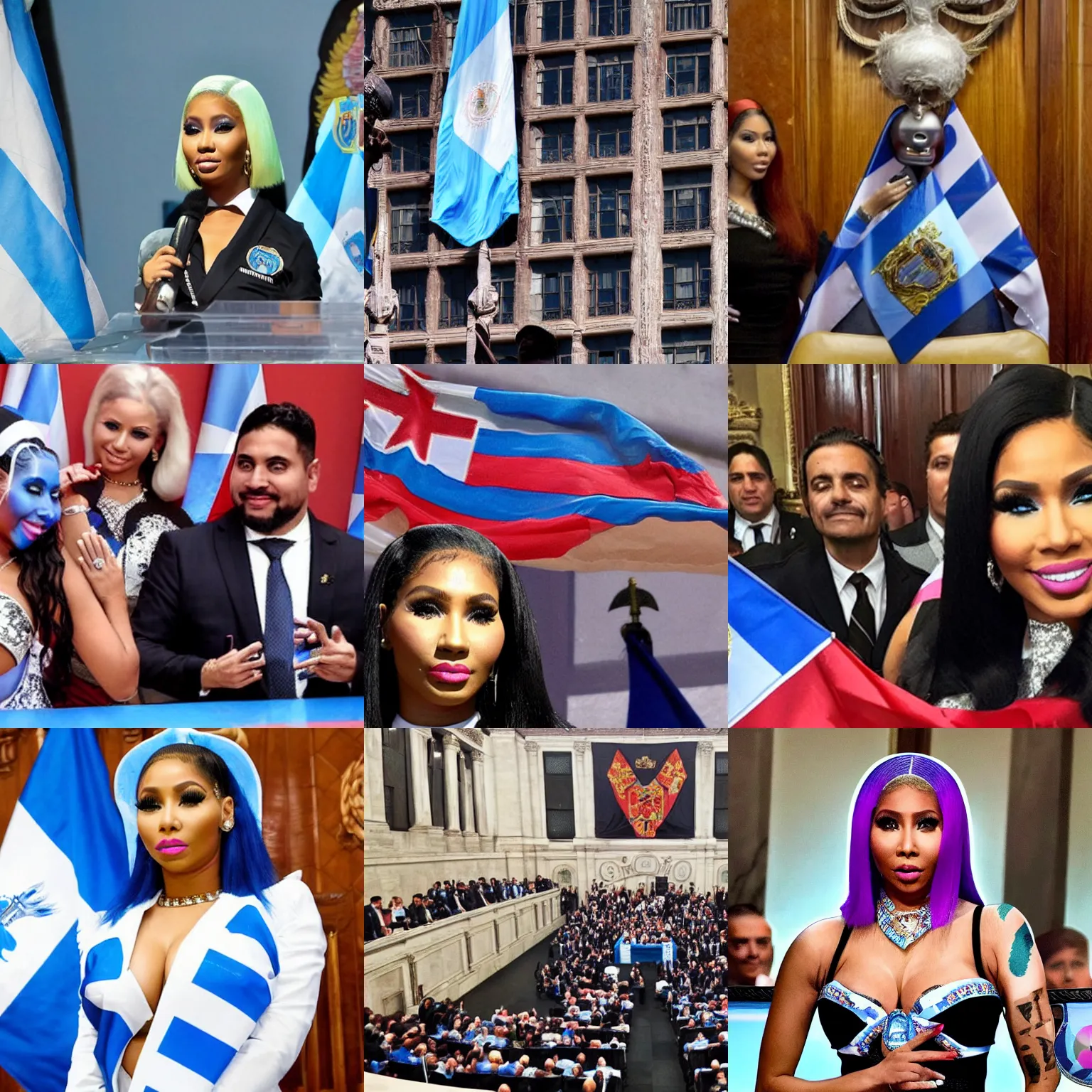 Prompt: Nicki Minaj Peronista, in the Argentine Congress, flags of Argentina behind, detailed picture