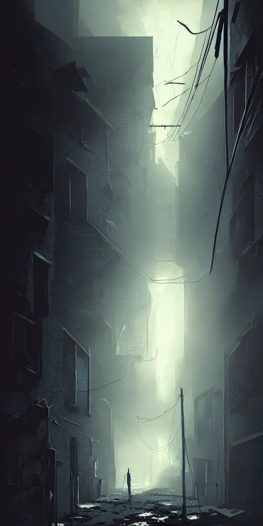 Prompt: abandoned appcalyptic old alley, epic sunlight, perfect lightning and dramatic atmosphere, illustration by niko delort,