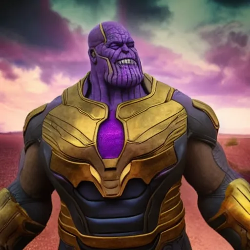 Prompt: thanos driving a purple truck,