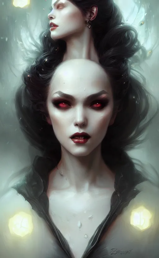 Image similar to desirable Vampire woman, fantasy, intricate, elegant, highly detailed, digital painting, artstation, concept art, matte, sharp focus, illustration, art by artgerm and Greg Rutkowski, dreadjim, zeen chin