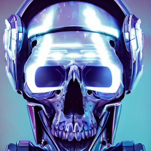 Prompt: centered hyperdetailed portrait of a mecha skull ronin, 8k, digital painting, futuristic, neon lights, trending on CG society