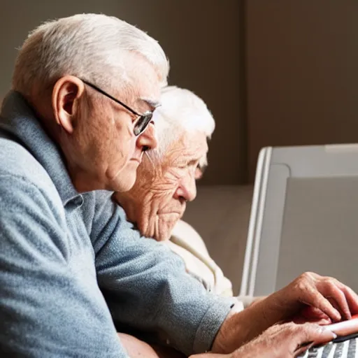 Image similar to casket with elderly man who is browsing internet on laptop from a casket