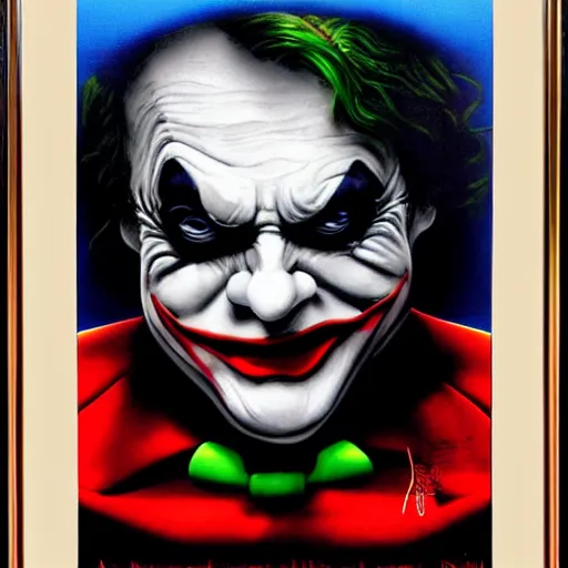 Image similar to angela merkel as joker in dark knight, airbrush art, drew struzan illustration art, key art, movie poster