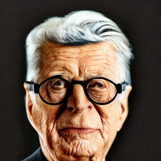 Prompt: a modern 2 0 2 0 photograph portrait of an old elderly john f kennedy as a 1 0 5 year old elderly john f kennedy at the age of 1 0 5 while wearing glasses and a sweater realistic hyperrealistic very realistic detailed very detailed highly detailed extremely detailed trending on artstation real real life hd quality 8 k resolution detailed face very detailed face modern photograph modern photograph portrait modern portrait