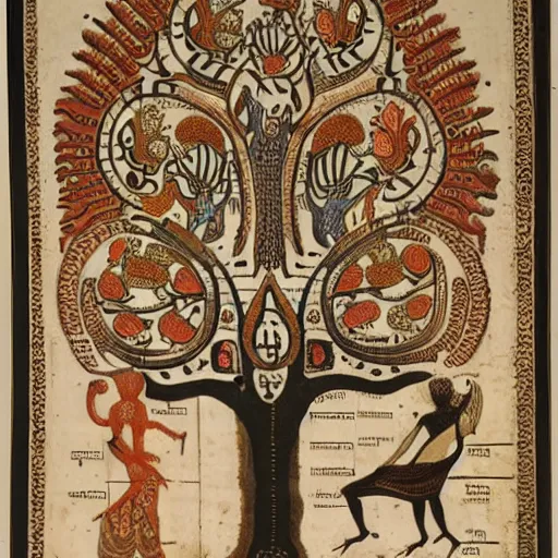 Prompt: intricate, fractal, adam!, eve! and the snake! next to the tree of knowledge!, hindu scripts, circa 2 0 0 bc