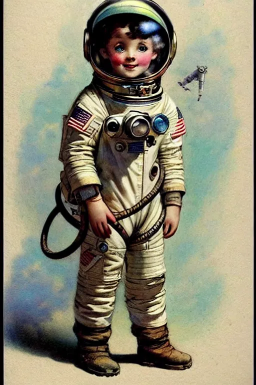 Image similar to (((((1950s child astronaut steampunk explorer . muted colors.))))) by Jean-Baptiste Monge !!!!!!!!!!!!!!!!!!!!!!!!!!!