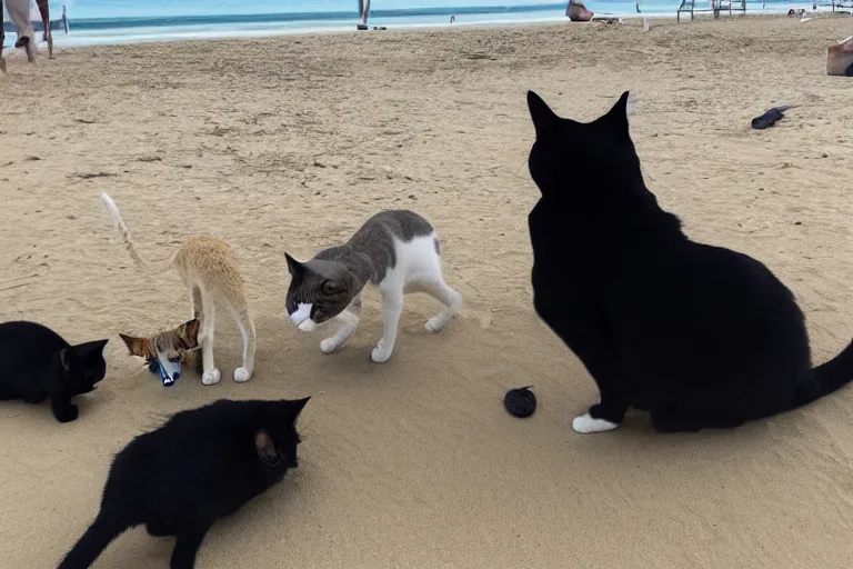 Image similar to A cat's bussiness meeting on the beach