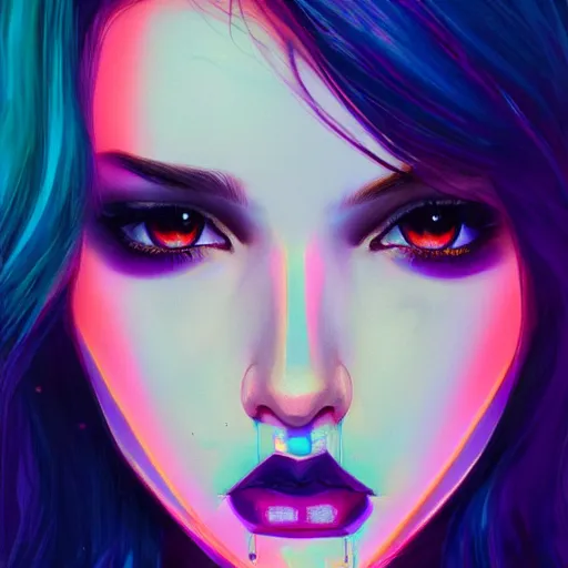 Prompt: half - voidcore symmetrical woman with cute - fine - face, pretty face, multicolored hair, realistic shaded perfect face, extremely fine details, by realistic shaded lighting, dynamic background, poster by ilya kuvshinov katsuhiro otomo, magali villeneuve, artgerm, jeremy lipkin and michael garmash and rob rey, pascal blanche, riot games