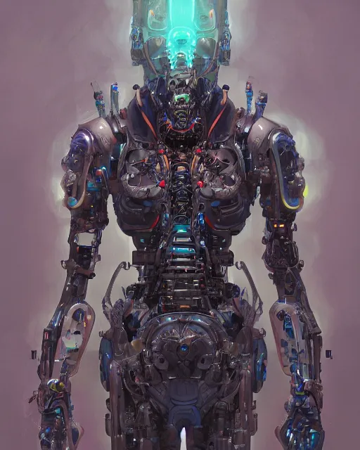 Prompt: benevolent cyborg necromancer, scifi, futuristic, helpful, kind, intelligent, highly detailed, trending on artstation, holy machine, advanced technology, art by vitaly bulgarov and nivanh chanthara and lance wilkinson