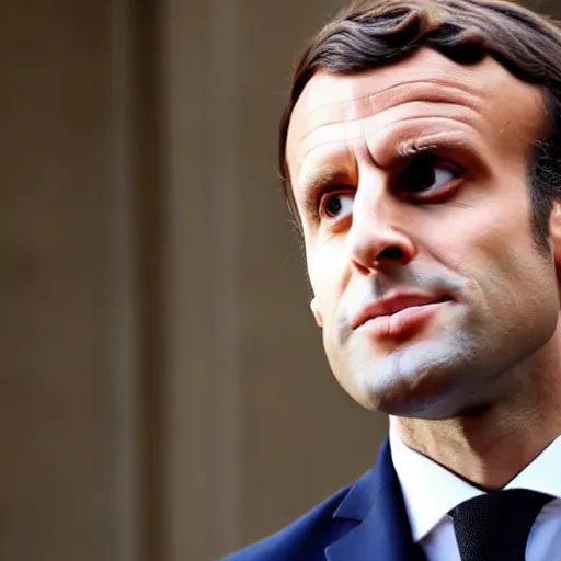 Prompt: Emmanuel Macron with scabs on the face, scabs, crust