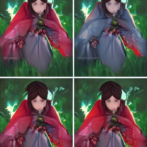 Image similar to dnd magical cape made out of blossoms, blossoming cape item featurette. digital painting, realistic shaded, realistic shaded lighting, fan art, pixiv, by ilya kuvshinov, child hybrid, realistic face and body hybrid, by magali villeneuve, artstation, by jeremy lipkin and by michael garmash and by rob rey.