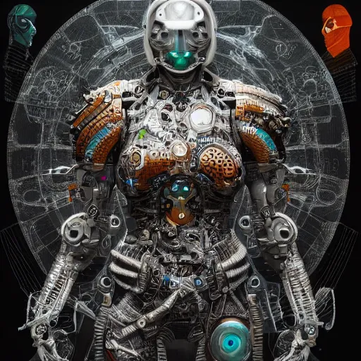 Image similar to an intricately detailed cybernetic warrior by damien hirst, revelation space, cyborg, cinematic, elegant, artstation,