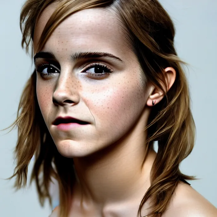 Image similar to emma watson, left shoulder towards the camera 4 0 degrees. portrait by martin schoeller. detailed, 4 k, morning hour.