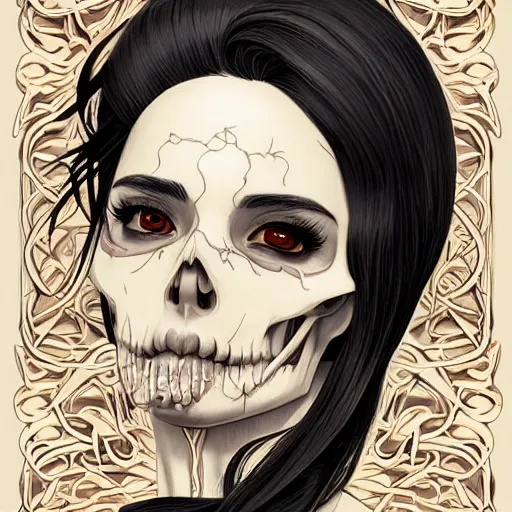 Image similar to anime manga skull portrait young woman skeleton, intricate, elegant, highly detailed, digital art, art by JC Leyendecker and sachin teng