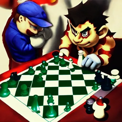 Image similar to “ gary chess playing chess against bowser ”