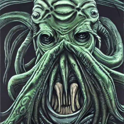 Prompt: cthulhu, smooth, sharp focus, beautifully detailed, by hr giger