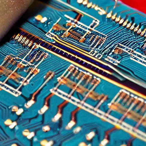 Prompt: A zoomed in photo of a PCB being soldered, photography, award winning, 8k