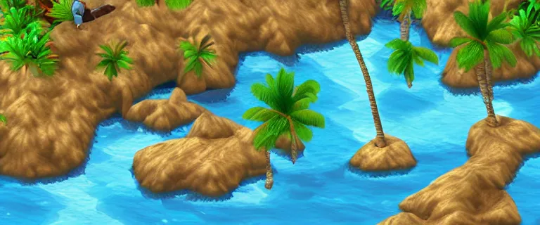 Prompt: A desert island paradise on Playstation 1 3D graphic, crystal clear sea, screenshot