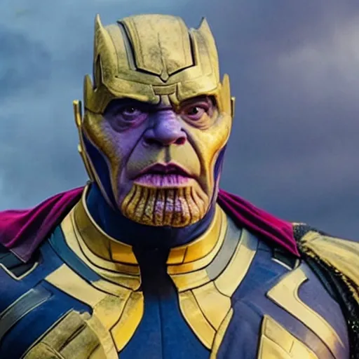 Image similar to Rowan Atkinson as Thanos in avengers infinity war