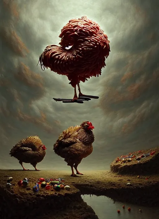 Prompt: a hyper - detailed 3 d render like a oil painting of the 🐔🍧🍼🍄🗿👤🎨, surrealism!!!!! surreal concept art, lifelike, photorealistic, digital painting, aesthetic, smooth, sharp focus, artstation hd, by greg rutkowski, chris tulloch mccabe, valentina remenar and asher duran,