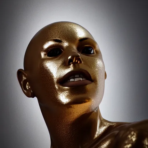 Image similar to 3 d render melted humanoid, sculpture, chrometype, liquid metal, neotribal, raytraced, volumetric lightning, 8 k by wlop, innate studio h - 1 0 0 0 w - 1 0 0 0