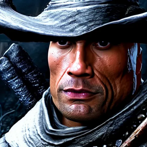 Image similar to dwayne johnson as lady maria from bloodborne