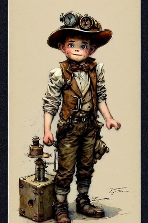 Image similar to (((((1950s steampunk adventurer boy inventer explorer . muted colors.))))) by Jean-Baptiste Monge !!!!!!!!!!!!!!!!!!!!!!!!!!!