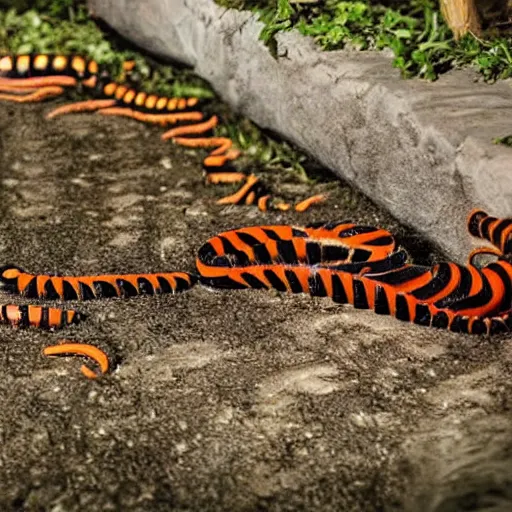 Prompt: man sized centipede exhibit at a zoo realistic photo,