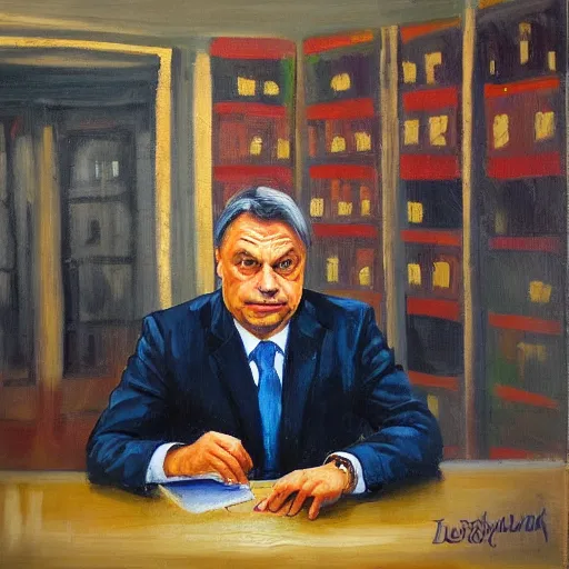 Image similar to viktor orban in a post office, oil painting