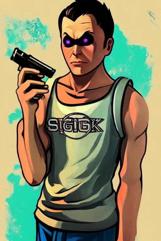 Prompt: boy with singlet tshirt and towel on shoulder. bioshock art style, grand theft auto chinatown art style, pop art, dynamic proportional, digital painting, artstation, concept art, smooth, sharp focus, illustration, intricate, hyperdetails, art by richard hamilton and mimmo rottela, pixels art by paul robertson