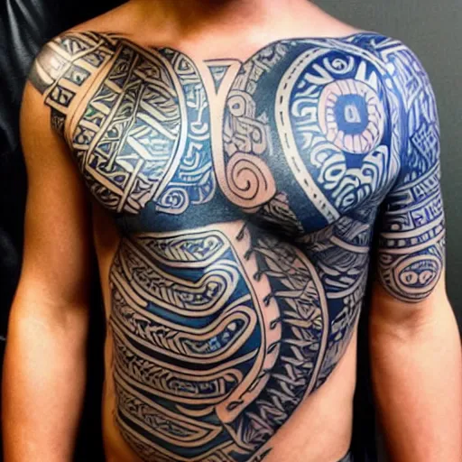 Prompt: maori tattoo of bluey from the tv series bluey