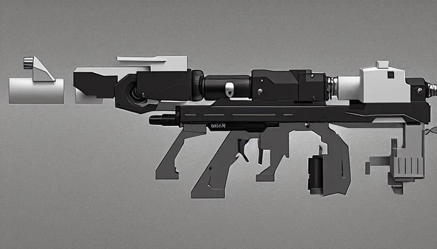 Prompt: extremely detailed realistic side view of a sci fi bullpup laser minigun, detailed trigger, chemically propelled, massive battery, smooth streamline, battery and wires, railgun, chemrail, gauss, elegant sleek smooth body, white paint, smooth utopian design, ultra high quality, minimalist, octane, cod, destiny, warframe, terminator