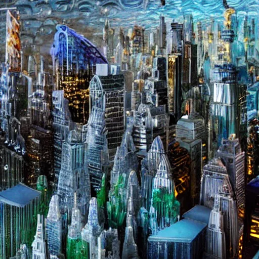 Image similar to A fantastical cityscape made entirely of crystal