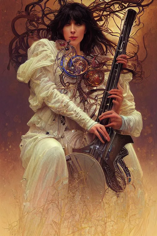 Prompt: portrait of a druid playing an electronic!!-musical-instrument, intricate, stunning, highly detailed, digital painting, artstation, concept art, smooth, sharp, focus, illustration, art by artgerm and greg rutkowski and alphonse mucha