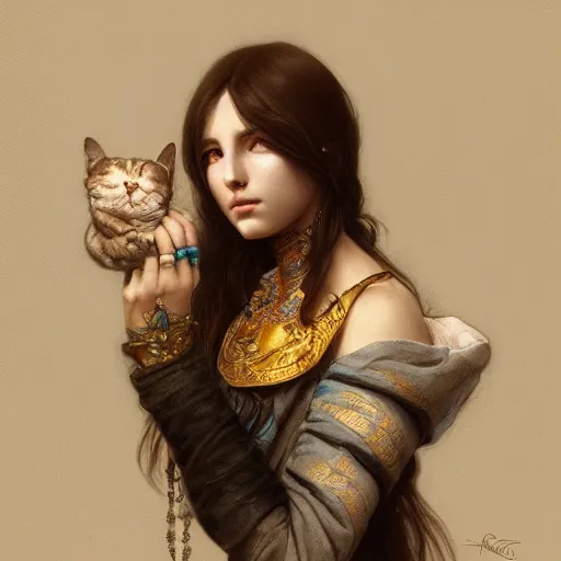 Prompt: portrait painting of a cat, ultra realistic, concept art, intricate details, eerie, highly detailed, photorealistic, octane render, 8 k, unreal engine. art by artgerm and greg rutkowski and alphonse mucha