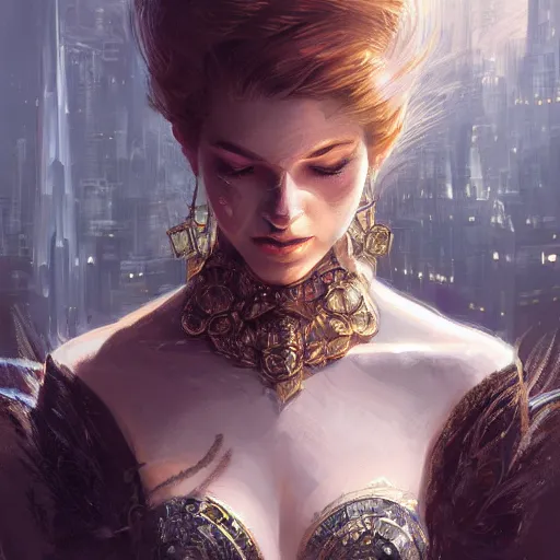 Image similar to a portrait of grace as a sorceress, urban motifs, intricate, elegant, highly detailed, digital painting, trending on artstation, concept art, smooth sharp focus, illustration, art by artgerm and greg rutkowski