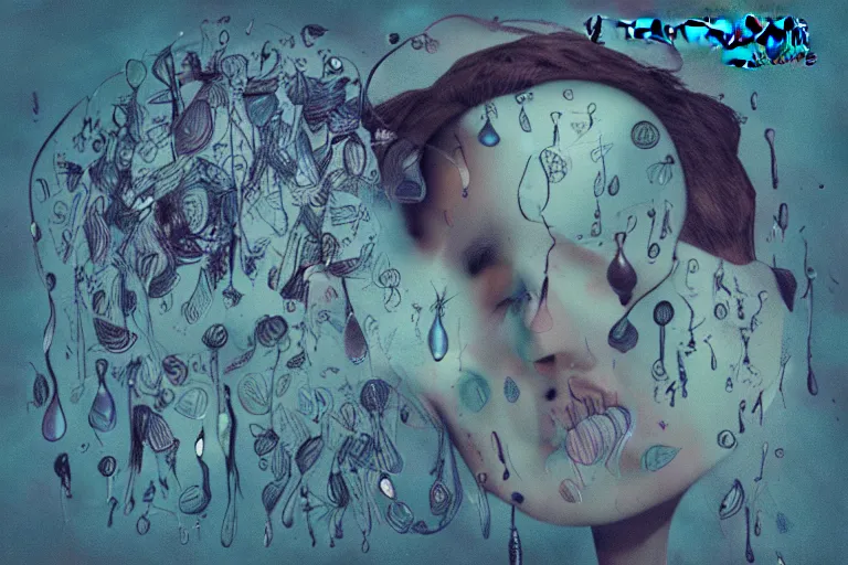 Image similar to teardrops from the human mind, album cover, detailed, 4k