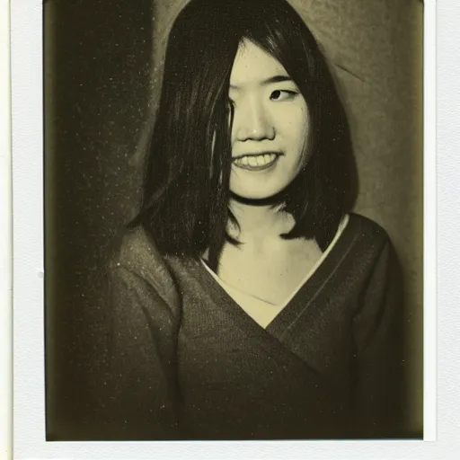 Image similar to polaroid of a young japanese woman on a snowy night