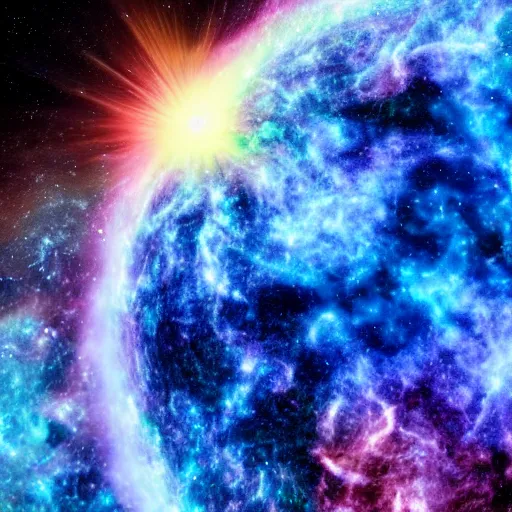 Prompt: a supernova explosion destroying planet earth in the shape of a peace sign, space photography, high quality, 8 k,