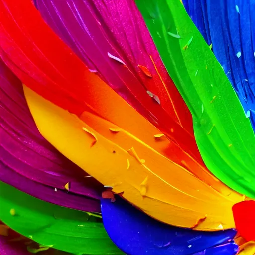 Image similar to multi colored flower petals flowing through the air from left to right on a clean background