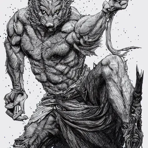 Prompt: Jordan Peterson werewolf talking at a podium, pen and ink, intricate line drawings, by Yoshitaka Amano, Ruan Jia, Kentaro Miura, Artgerm, watercolor