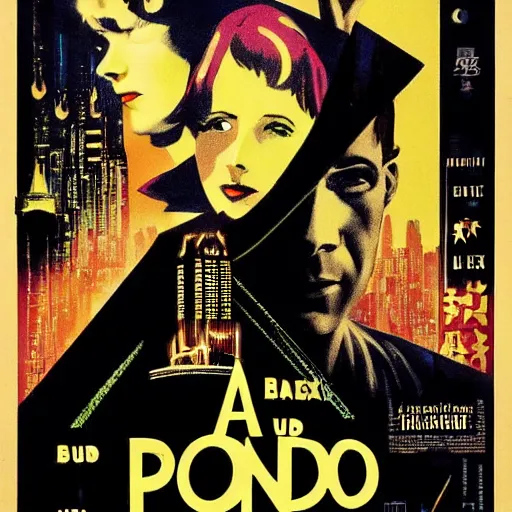 Prompt: a movie poster for pandora ’ s box ( 1 9 2 9 ) in the style of blade runner