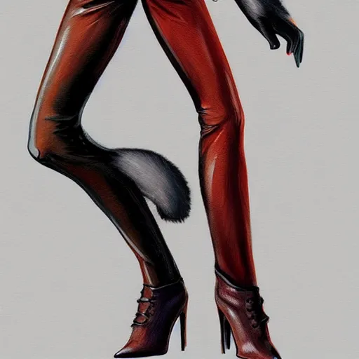 Image similar to fox wearing leather pants, fursona furry art artstation