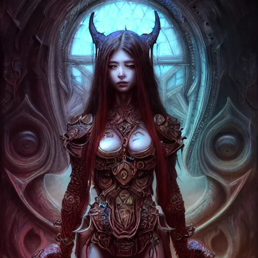 Image similar to a highly detailed long shot photo of chthonic warcraft female character by ayami kojima, beksinski, giger, intricate, digital painting, artstation, intricate, concept art, smooth, sharp focus, illustration