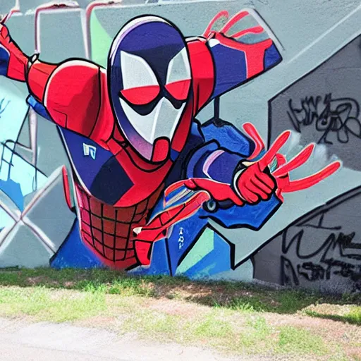 Prompt: Tom Holland wearing knights armour. Grafitti mural