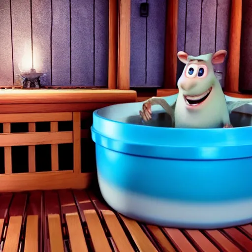 Image similar to ”rat in really hot finnish sauna made by pixar”