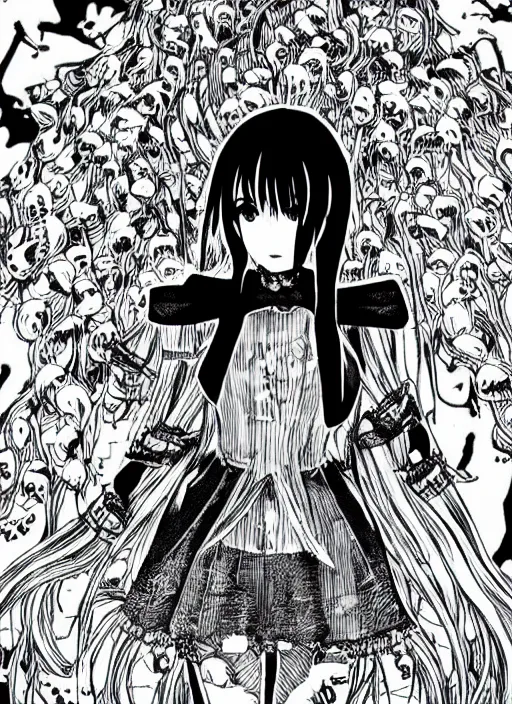 Image similar to hatsune miku by junji ito and kentaro miura, horror manga, detailed, eerie