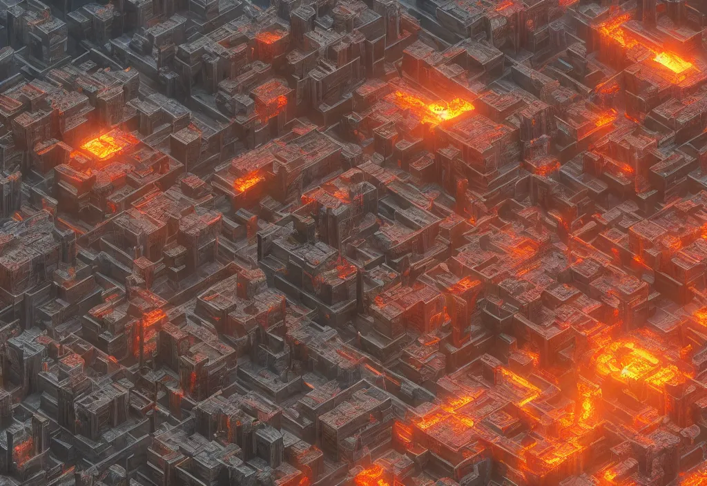 Prompt: a city made out of magma, rendered by simon stalenhag, beeple, makoto shinkai, syd meade, environment concept, digital art, unreal engine, wlop, trending on artstation, low level, 4 k uhd image, octane render