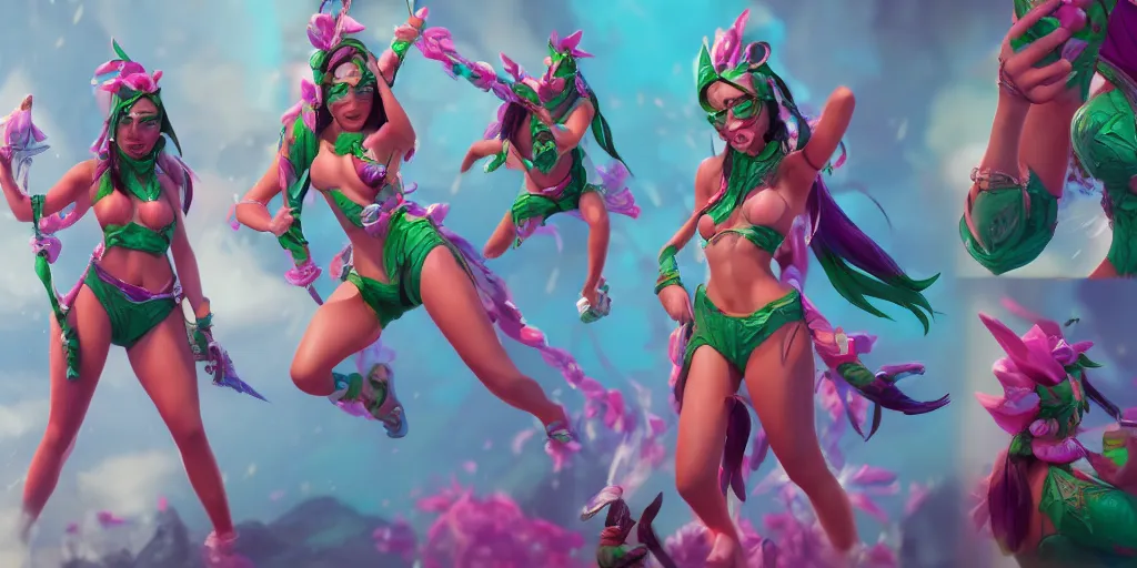 Prompt: beautiful character sheet of pretty pool party Akali (wild rift). 3d render, octane render, realistic, highly detailed, 4k, trending on artstation, pixar, cgsociety, unreal engine 5, redshift render, trending on artstation, blender, behance, cg