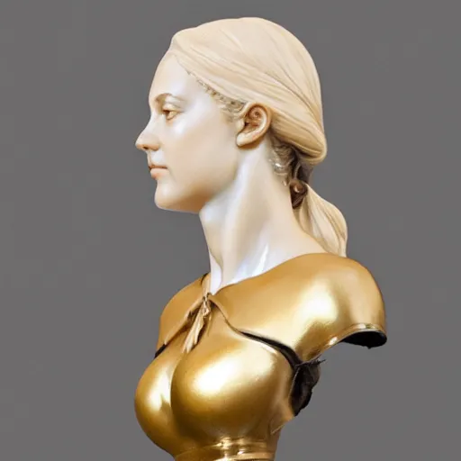 Image similar to amazing lifelike award winning marble bust of 18 year old Elizabeth Hurley trending on art station artgerm Greg rutkowski alphonse mucha cinematic